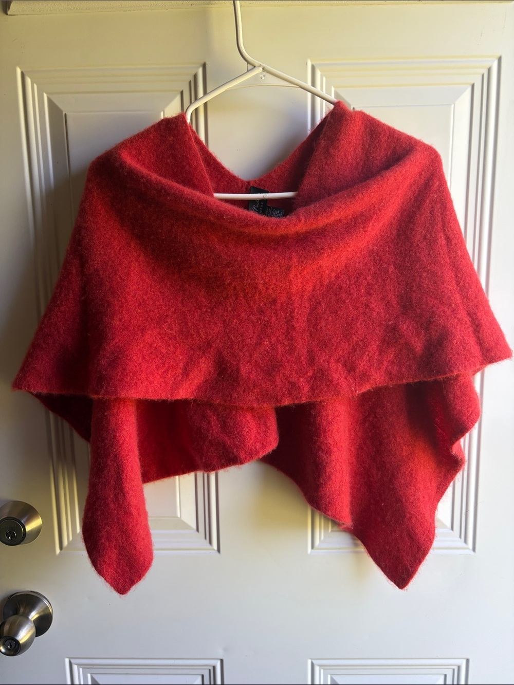 Red Wool Blend Shawl Wrap - Cozy Layering Poncho